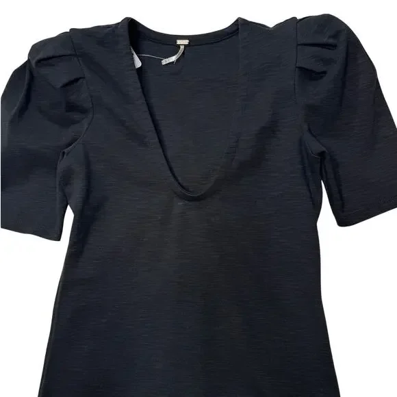 Free People Ellery Puff Sleeve Blouse NWT Black M - Picture 6 of 12